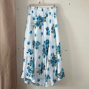 Floral Smocked Waist Maxi Skirt - Blue Rose Print